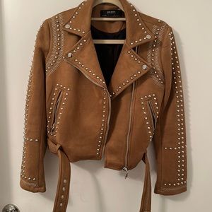 Gorgeous Tan Suede Stud Jacket - worn ONCE!